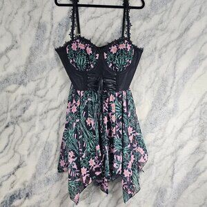 Dolls Kill Widow Plus 1X Chiffon Mini Floral Oath Underbust Corset Dress